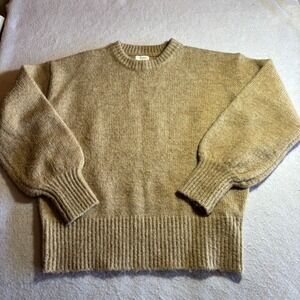 Garance Paris Women Beige Knit Sweater M L Balloon Sleeve Crew Neck Wool Blend